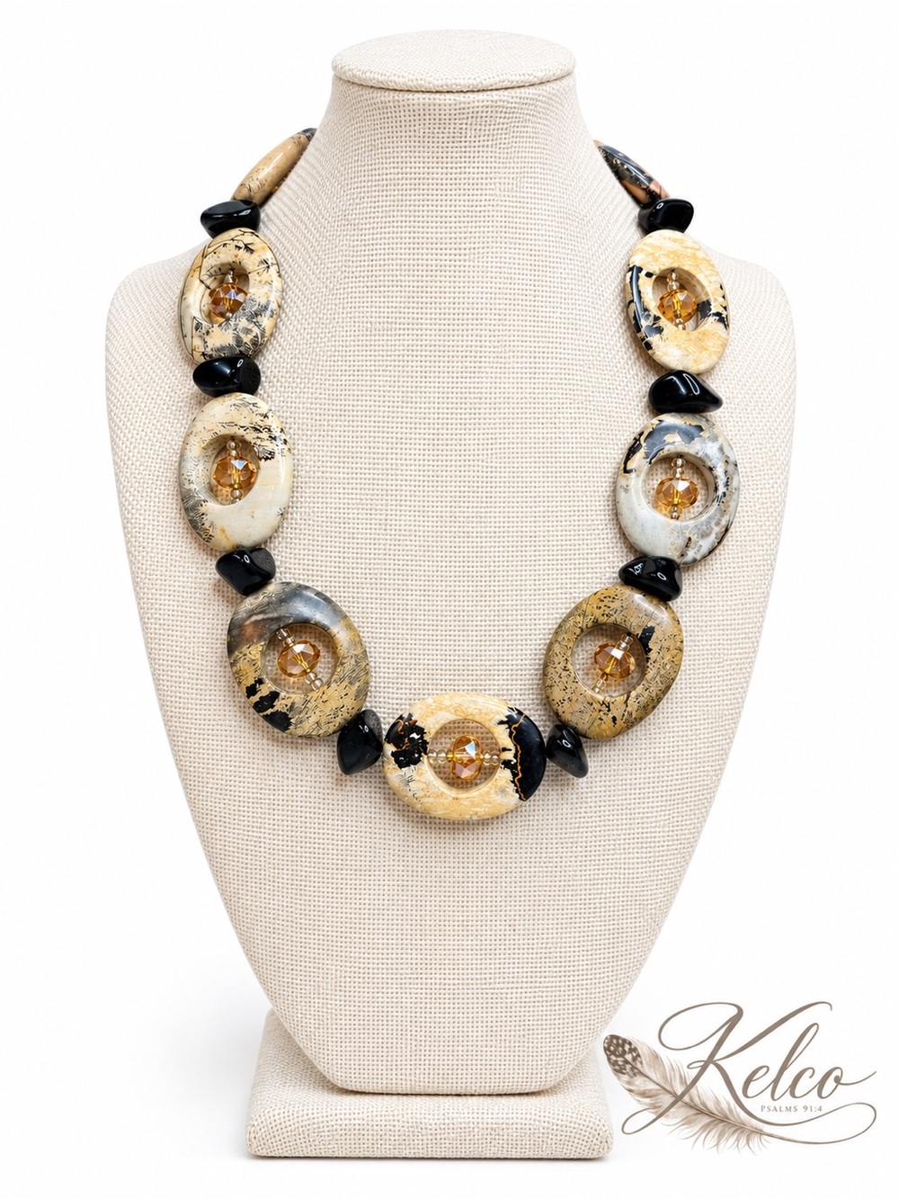 Picture Jasper, Black Onyx & Champagne Crystal Statement Collar Necklace | 16–20 - Picture 1 of 7